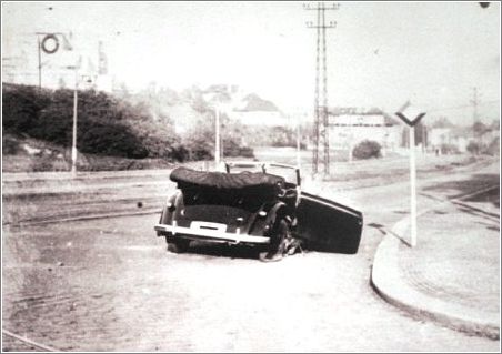 A photo of Heydrichs car where it came to a stop during the ambush